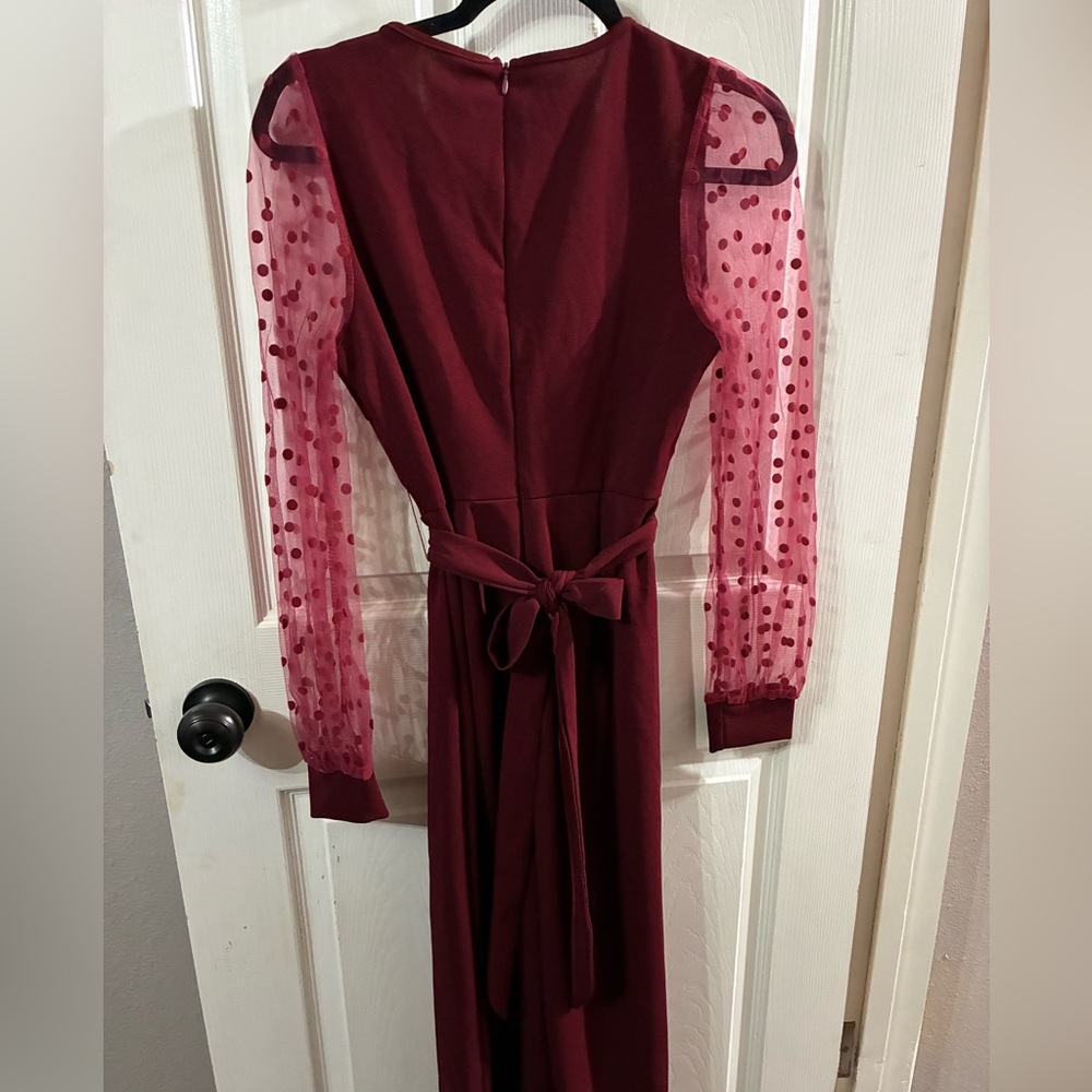 Women’s Medium Jumpsuit with Sheer Polka Dot Sleeves - Picture 6 of 9